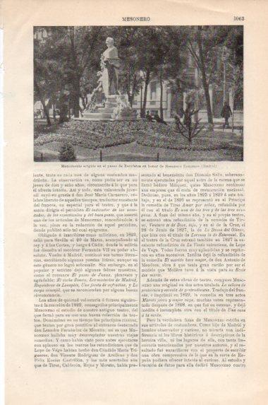 LAMINA V43909: Monumento a Mesonero Romanos en Paseo de Recoletos, Madrid