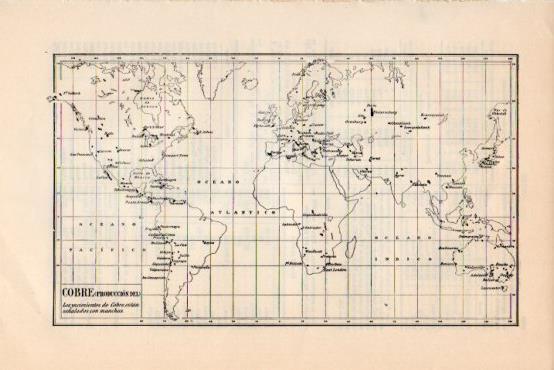 LAMINA V43705: Mapa del mundo produccion de Cobre