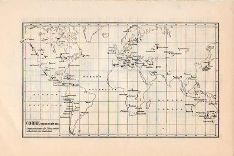 LAMINA V43705: Mapa del mundo produccion de Cobre