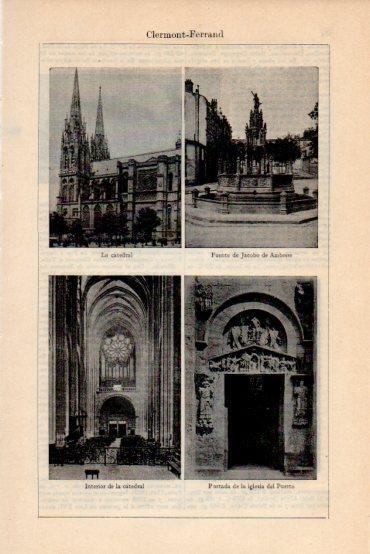 LAMINA V43683: Catedral y Fuente de Jacobo de Amboise en Clermont-Ferrand