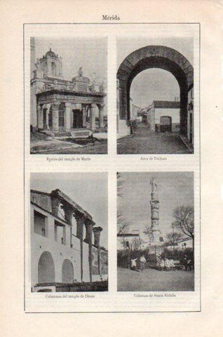 LAMINA V43882: Templo de Marte, Arco Trajano y Columnas en Merida