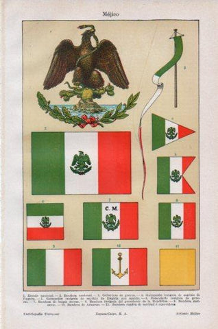 LAMINA V43781: Escudo, banderas y estandartes de Mejico