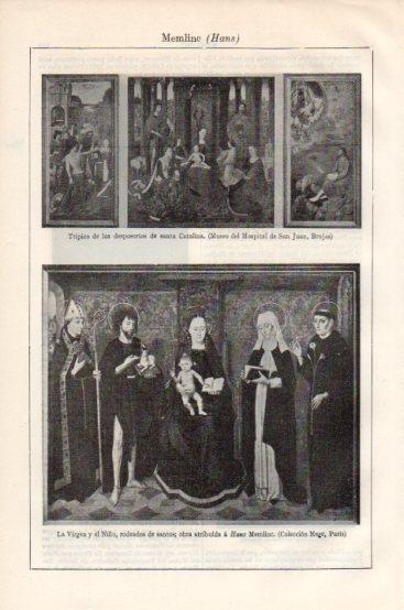 LAMINA V43820: La Virgen y el Niño rodeada por Santos por H. Memling o Memlic