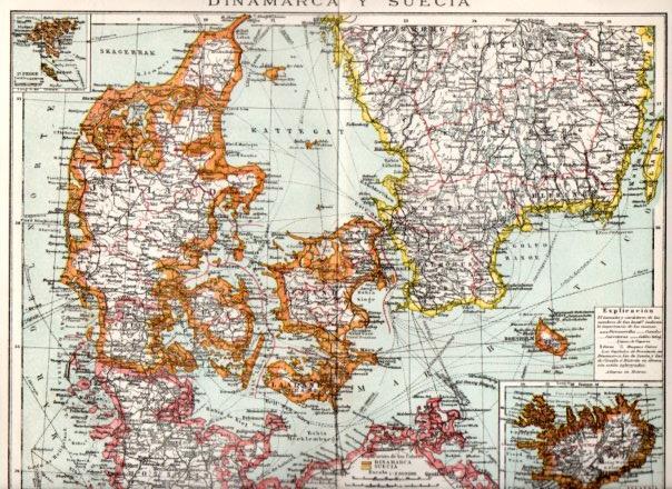 LAMINA V45054: Mapa de Dinamarca y Suecia