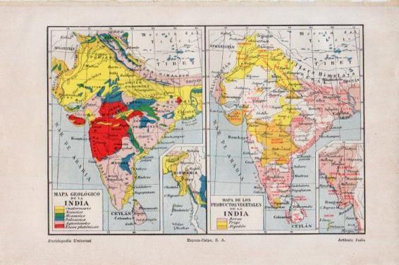 LAMINA V45037: Mapa geologico y productos vegetales de la India
