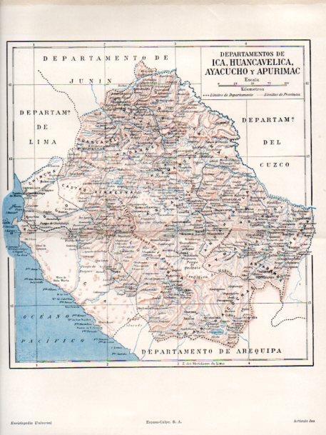 LAMINA V45039: Mapa de Ica, Huancavalica, Ayacucho y Apurimac