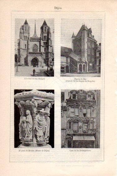 LAMINA V44941: Catedral, Puerta de Bar y Casa de los Embajadores, Dijon