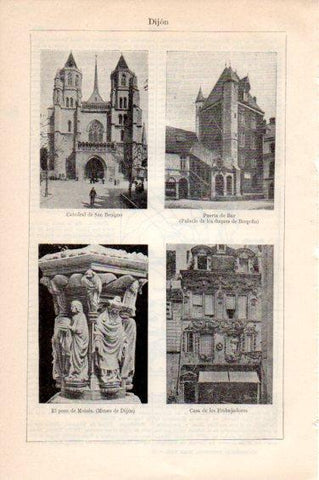 LAMINA V44941: Catedral, Puerta de Bar y Casa de los Embajadores, Dijon