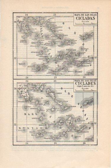 LAMINA V44987: Mapa de las Islas Cicladas e Islas Cyclades