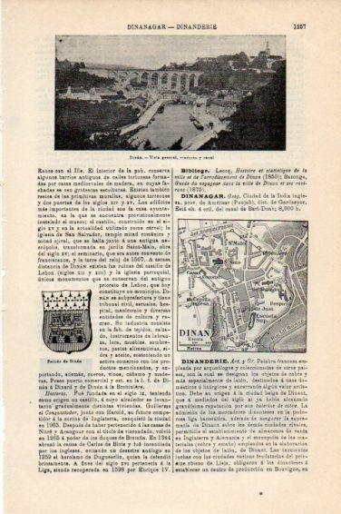 LAMINA V44957: Vista y plano de Dinan, Francia