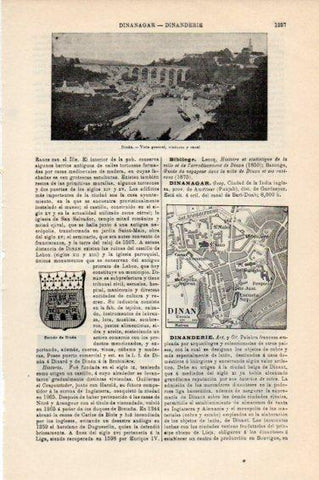 LAMINA V44957: Vista y plano de Dinan, Francia