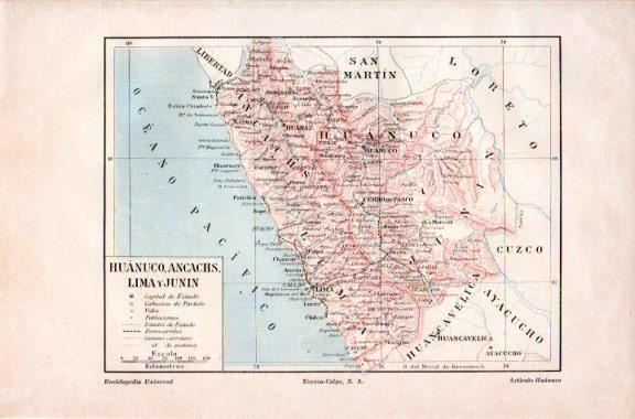 LAMINA V44532: Mapa de Huanuco, Ancachs, Lima y Junin