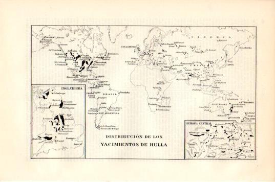 LAMINA V44564: Mapa del mundo distribucion Yacimientos de Hulla