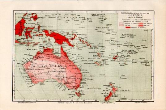 LAMINA V44753: Mapa distribucion de las lluvias en Oceania