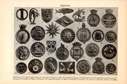 LAMINA V44672: Emblemas de buques de guerra de Inglaterra