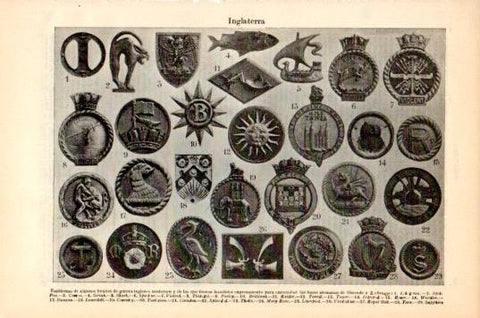 LAMINA V44672: Emblemas de buques de guerra de Inglaterra