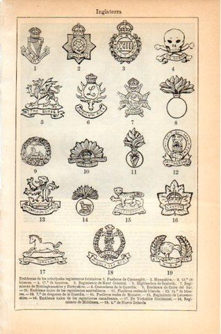 LAMINA V44668: Emblemas principales regimientos britanicos, Inglaterra