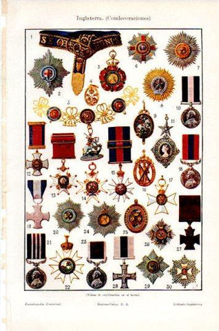 LAMINA V44667: Condecoraciones de Inglaterra