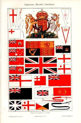 LAMINA V44665: Escudo y bandera de Inglaterra