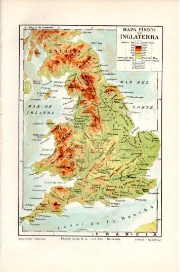 LAMINA V44660: Mapa fisico de Inglaterra