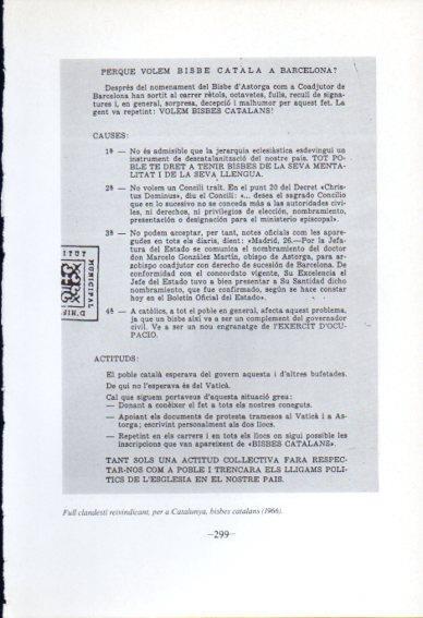 LAMINA V45129: Full clandesti reivindicant bisbes catalans 1966