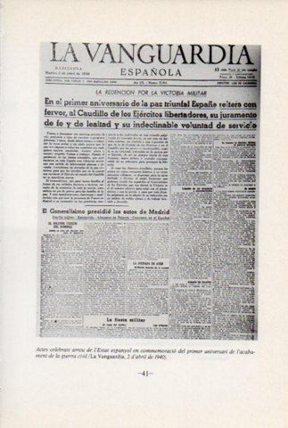 LAMINA V45072: Portada La Vanguardia 2 abril 1940