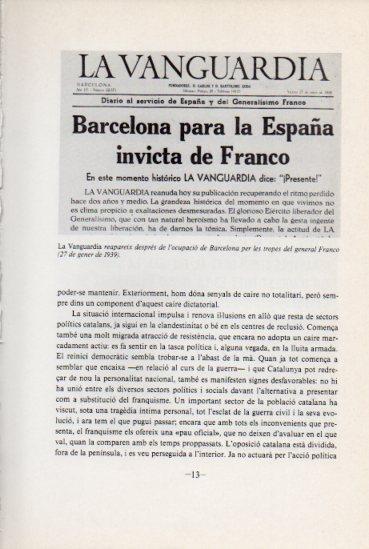 LAMINA V45063: Portada La Vanguardia 27 gener 1939