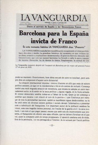 LAMINA V45063: Portada La Vanguardia 27 gener 1939