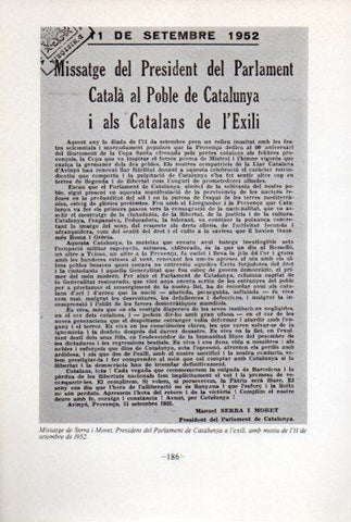 LAMINA V45105: Missatge de Serra y Moret per 11 setembre 1952