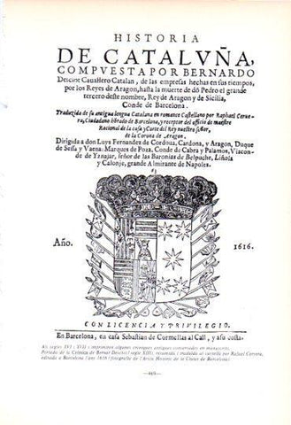 LAMINA V45260: Portada Cronica de Bernat Desclot 1616