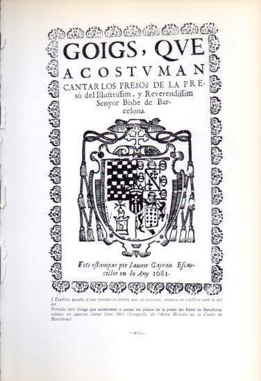 LAMINA V45239: Goigs els presos de la preso del Bisbe de Barcelona 1681