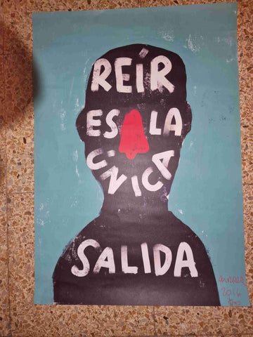 Dibujo/impresión: de la portada del libro de Andreu Buenafuene "Reir es la única salida" (2016)