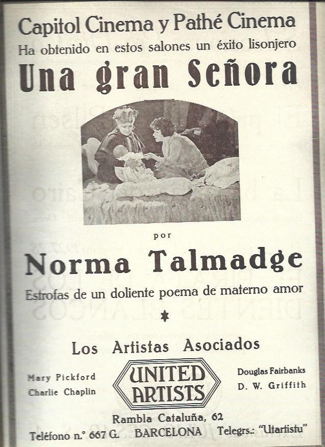 LAMINA 37886: Anuncio de Una gran señora con Norma Talmadge