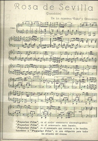 LAMINA 37881:Partitura del pasodoble Rosa de Sevilla