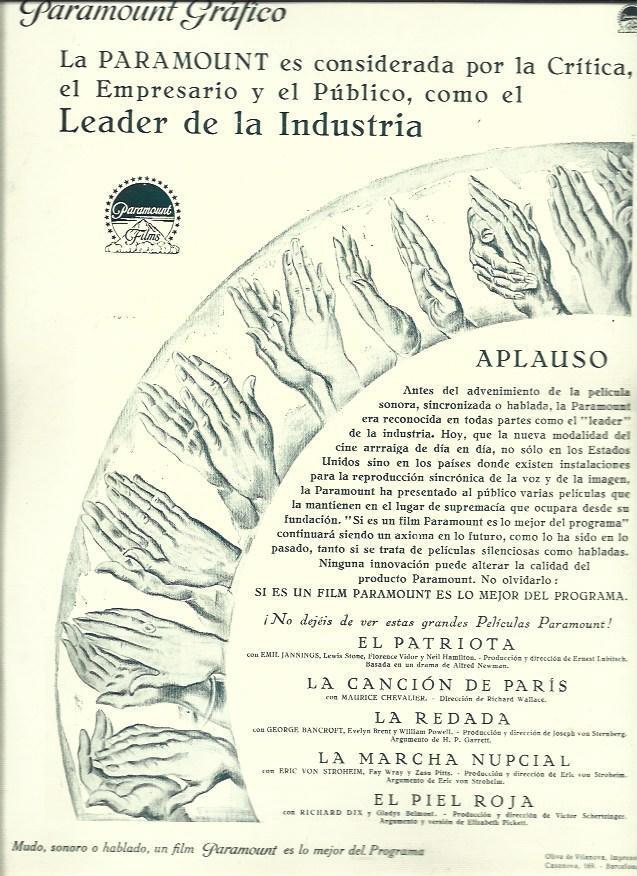 LAMINA 37584: Contraportada con publicidad de Paramount Films