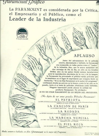 LAMINA 37584: Contraportada con publicidad de Paramount Films
