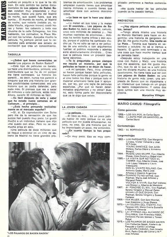 LAMINA 37592: Escena de Los pajaros de Baden Baden y filmografia de Mario Camus