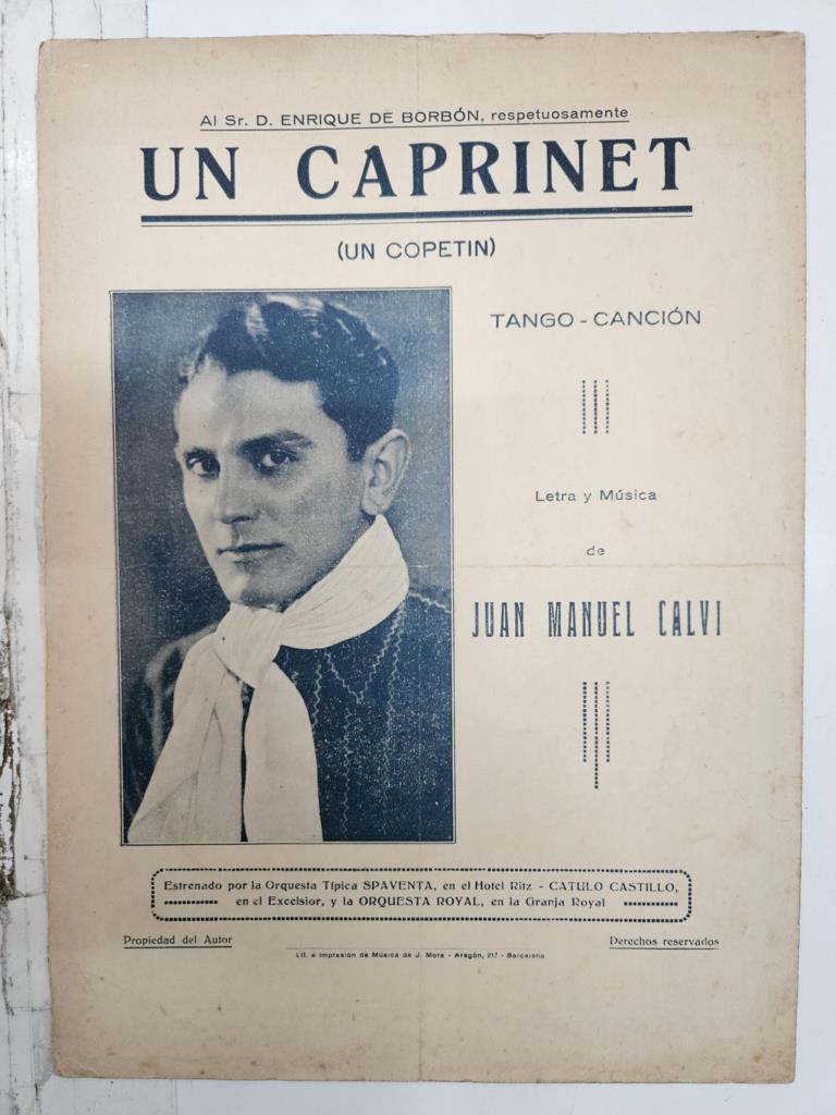 Partitura para piano (numerada 17): un caprinet (un copetin). Tango cancion, letra y música de Juan Manuel Calvi