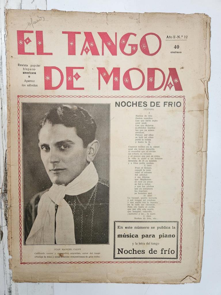 Revista (numerada 16): El Tango de Moda año II - num 12 (1929). Partitura de Noches de frio por Manuel Calvi