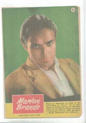 Sissi seleccion de novelas graficas numero 51: trasera foto ficha de Marlon Brando