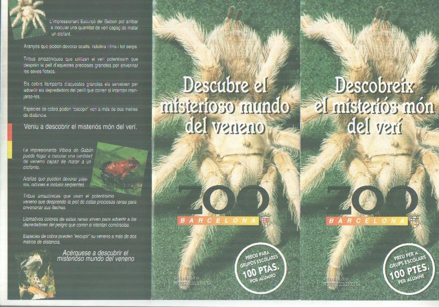 Folleto promocional Zoo de Barcelona dedicado al mundo del veneno