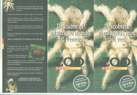 Folleto promocional Zoo de Barcelona dedicado al mundo del veneno