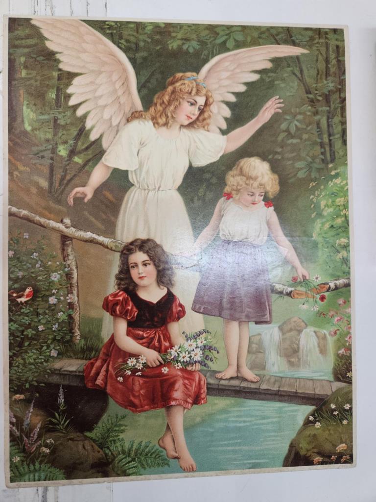 Lámina/Reproduccion (numero 12): 2 niñas junto a lo que puese ser su Ángel de la Guardia. Kunzli Freres S.A. Zurich, 2201