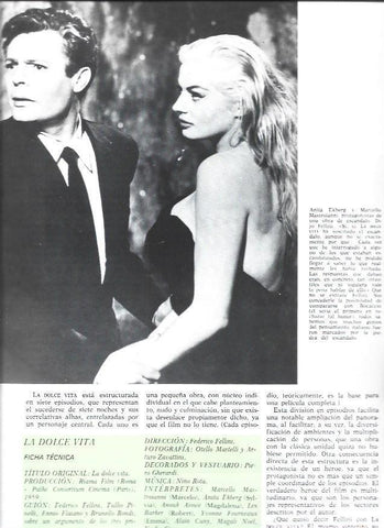 LAMINA 38227: Anita Ekberg y Marcello Mastroiani en La Dolce Vita