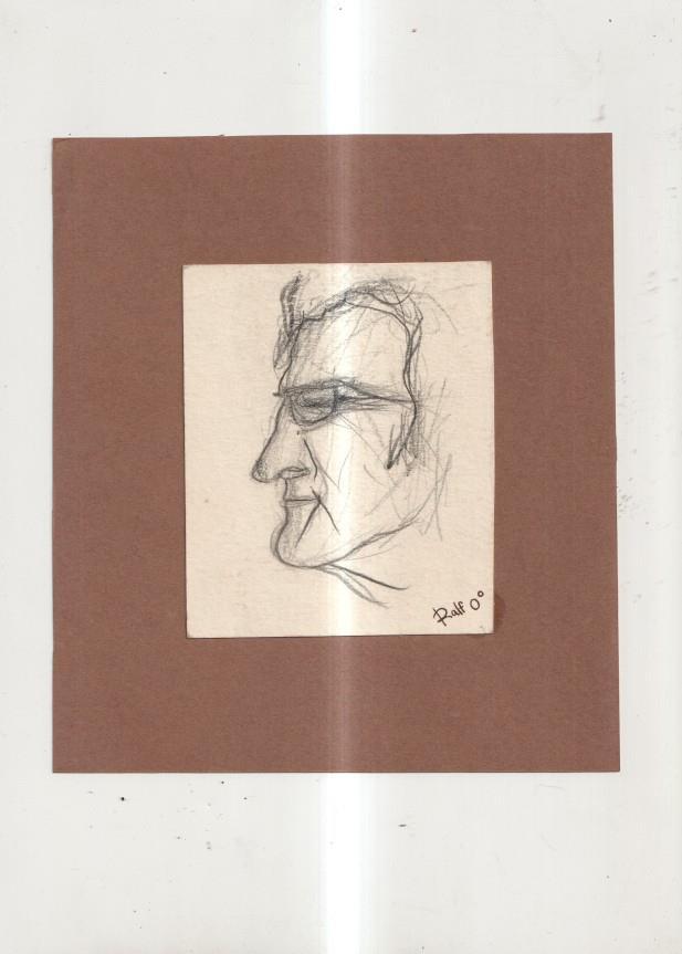 Boceto (numerado 3): de la cara de un hombre con gafas, firmado por Ralf O