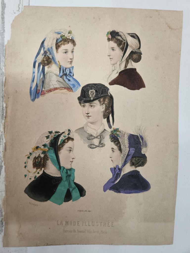 Lámina (numerada 20): La mode illustrée (la moda ilustrada). Sombreros del siglo XIX. Costume Institute Library