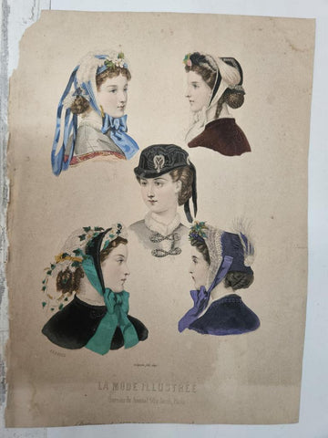 Lámina (numerada 20): La mode illustrée (la moda ilustrada). Sombreros del siglo XIX. Costume Institute Library