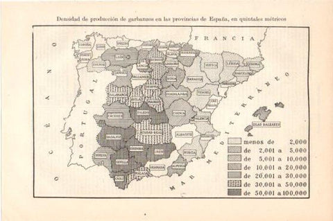 LAMINA V46247: Mapa densidad de produccion de garbanzos en España