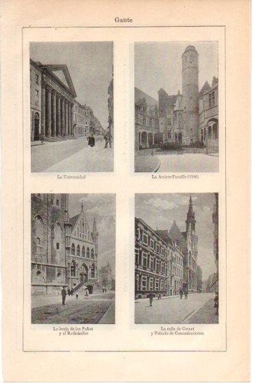LAMINA V46256: Universidad, la lonja y calle Cornet en Gante, Belgica