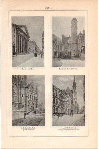 LAMINA V46256: Universidad, la lonja y calle Cornet en Gante, Belgica